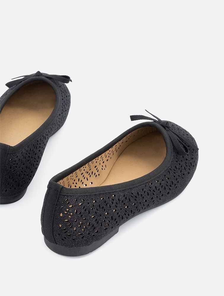 MyRunway Shop Woolworths Girls Black Glitter Cutout Bow Pumps for